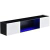 [en.casa] Mobile Pensile con 2 Ante a Ribalta e Ripiano Armadio da Muro con Vani Chiusi e Illuminazione LED Luce Blu 150x30x30 cm per Cucina Bagno Soggiorno - Bianco/Nero