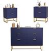 UEV Set di 3 Mobili con Motivo V per Camera da Letto, Cassettiera a 6 Cassetti e Set di 2 Comodini, Stabile Mobiletto con Miniglie e Piedini in Metallo, Navy Blu