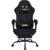 SUKIDA Sedia da gaming in tessuto, ergonomica, con poggiapiedi, regolabile, per computer da corsa, con supporto lombare, nera