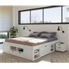 Inter Link Letto matrimoniale con scomparti e cassetti, in vero legno biologico, laccato bianco, larghezza x altezza x profondità: 209 x 48 x 186 cm