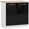 AKORD | Armadio da Cucina con Piano di Lavoro - Oliwia S80 | Mobiletto Base con 2 Porte e 2 Ripiani | Mobile Ingresso | Credenza | Penisola | Armadietto | 46 x 80 x 85 cm | Bianco | Nero lucido