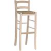 OKAFFAREFATTO MADDALONI Sgabello Alto da Bar in Legno Grezzo con Schienale H80cm, Seduta in Paglia, da Verniciare, per Cucina Bancone