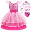 Snyemio Vestito Principessa Rosa Bambina Costume Travestimento con Accessori per Natale Carnevale Compleanno Festa, 3-4 Anni