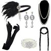 DRESHOW 1920s Accessori Flapper Anni 20s Gatsby Costume Set Orecchini Collana Fascia Guanti Estensibile Set Flapper per Festa Ballo