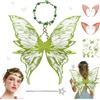 Fettwal Ali Fata Donna Bambina, Ali da Fata Adulto Donna, con 2 paia di orecchie da elfo e 1 Copricapo con ghirlanda da elfo, per Halloween, Carnevale, Compleanno, Natale, Giochi di ruolo, Verde