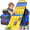 maysida Auto giocattolo Transformations 4 in 1 per ragazzi, 6 mini auto in metallo, pista da corsa con 4 corse, officina di riparazione e parcheggio, regalo ideale per bambini di 3-6 anni