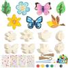 AOOTE Set Fai da Te per Bambini Farfalle e Fiori,40 Pezzi Kit Farfalle e Fiori Fai da Te in Legno per Bambini con 4 Fogli di Adesivi,2 Penne,1 Scatola di Colori,50 PON-PON e 10 Metri di Spago