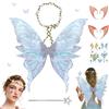 Fettwal Ali Fata Donna Bambina, Ali da Fata Adulto Donna, con 2 paia di orecchie da elfo e 1 Copricapo con ghirlanda da elfo, per Halloween, Carnevale, Compleanno, Natale, Giochi di ruolo, Blu Argento