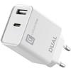 Cellularline Dual Charger - Caricabatterie 2 porte USB e USB-C smartphone - Bianco