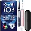ORAL B PROCTER GAMBLE Oral-B iO 3, 2 Spazzolini Elettrici, 2 Testina di Ricambio, Nero e Rosa - 2 Testine di Ricambio per Spazzolino Elettrico Ricaricabile, Custodia Viaggi