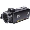 Asixxsix Videocamera Videocamera, 8K e 96MP con Zoom Digitale 18X | Stabilizzazione Elettronica a Sei Assi, Touchscreen Rotante da 3 Pollici a 270 Gradi, per Viaggi, Campeggio, Escursionismo