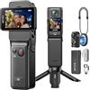 SJCAM C400 Pro Vlog Camera 4K (0GB) con Microfono Wireless, Autonomia 5H | Sensore CMOS 1/1.8, FOV 160°, SteadyMotion 2.0, Touchscreen Rotante 2.29, Impermeabile, Ideale per YouTube e Vlog