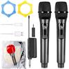 VEGOATY Doppio microfono senza fili, set di microfoni wireless con ricevitore ricaricabile - portata di 61 m, plug and play, suono cristallino per karaoke, matrimoni, feste, presentazioni, canto