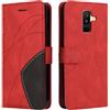 Fatcatparadise Cover per Samsung Galaxy A6 Plus 2018, Flip Caso in PU Pelle Case Libro Portafoglio Protettiva Custodia con TPU Sottile Antiurto,[Kickstand][Slot per Schede][Chiusura Magnetica] (Rosso)