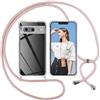 ISOI Custodia con corda per Google Pixel 8, custodia trasparente TPU morbido silicone case con cinturino pendente regolabile collana cinturino da collo catena cordino, rosa