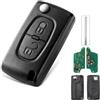 AULESSE 2 Tasti ASK Chiave Telecomando con 433MHz PCF7941 Chip | Pieghevole ChiaveTelecomando, Chiave Auto per Peugeot 307 308 408, Citroën C1 C2 C3, CE0523-HU83 Lama