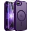Qasyfanc Cover Magnetica Custodia Traslucida Opaca per iPhone 16e/17e,Viola intenso | 2 Pellicola Vetro Temperato, Compatibile con MagSafe, Protezione Militare Antiurto, Design Sottile Opaca