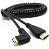 Herfair Mini HDMI a HDMI, Mini-HDMI maschio a HDMI maschio, cavo mini HDMI ad angolo destro e sinistro, supporto 1080P Full HD (cavo a spirale, angolato a destra)