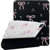Lovmooful per iPad Pro 11 4-1 Gen Custodia Nastro Fiocco-Nero&Rosa | Portapenne Carino,Fiore Design,per Ragazze Donne,TPU morbido Tripla Piega Supporto Cover,Antiurto AntiGraffio Protezione