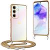 Knrlqim Cover con Cordino per Samsung Galaxy S24 5G 6.2,Custodia con Laccio Collana Tracolla Collo Corda Regolabile,Silicone Antiurto Case,Opaco con grazioso motivo a cuore placcato,Bianco
