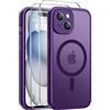 Qasyfanc Magnetica Cover per iPhone 15, Viola intenso | Compatibile con MagSafe,con 2 Pezzi Vetro Temperato Pellicola, Cover Clear Slim Fit Antiurto Militare Antigiallo