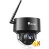 Ctronics 4K 8MP PTZ Telecamera WiFi Esterno 2,4/5Ghz, Carta TF 64G Inclusa | IP Videocamera Sorveglianza Esterno, Rilevamento Persone/Veicoli/Animali, Auto-Tracking, UHD Visione Notturna IR