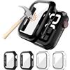 OU-BAND 4 Pezzi Cover per Apple Watch Series 10 46mm, Custodie iWatch in PC Rigido con Protezione in Vetro Temperato (2 Nero+2 Trasparente)