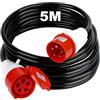 TEOV Cavo di prolunga CEE, 5 m, IP44, 5 G, 2,5 mm², in gomma, 400 V, 16 A, CEE, per cantieri, attività all'aperto, agricoltura