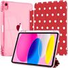 EspZanthic Custodia per iPad A16 11a/10a Gen 2025/2022, portapenne, pois rosso | Morbido bordo antiurto in TPU, retro trasparente, design sottile, funzione leggio, accensione e spegnimento automatici
