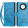 SIENIANLINE Cover per Honor X9A 5G custodia portafoglio Farfalla - Blu | 3 scomparti carte, 1 tasca banconote, Chiusura magnetica, Supporto, Pelle PU flip cover per Honor Magic5 Lite