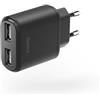 Hama - Caricatore da rete 2 x USB A, 12 W, nero