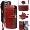 Asuwish Custodia per Xiaomi 14T, con nastro, pellicola protettiva per carte di credito, pieghevole, in pelle, con supporto Mi 14 T T14 5G, con chiusura lampo, colore: marrone