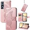 JIUNINE Cover per Realme C65, Custodia Interno TPU Antiurto Portafoglio con Disegni di Farfalla [Carta Fessura] [Supporto Stand] Cover Libro in PU Pelle per Realme C65, Oro rosa