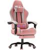 JUMMICO Sedia Gaming Ergonomica con poggiapiedi da scrivania, Sedia Ufficio con Cuscino Lombare Massaggiante, Sedia Scrivania con Schienale Regolabile (90-135°), Capacità di Carico 150 kg, Rosa