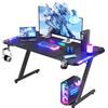 Homall Scrivania da gioco con luci LED, 140 x 60 cm, tavolo da gioco RGB, a forma di Z, grande scrivania per computer con gancio per cuffie, tavolo da gioco per casa e ufficio, nero