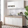 Dmora Cucina Fusuka Bianco un Cassetto 3 Ripiani, Elettrodomestici non inclusi, Cucinino 8 Ante