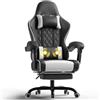 JUMMICO Sedia da Gaming Massaggiante Ergonomica, Poltrona Gaming con Poggiapiedi Telescopico, Cuscino Lombare Vibrazione e Poggiatesta, Schienale Reclinabile 90-135°, colore: bianco e nero