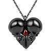 Gnoce Collana Con Doppio Teschio Collana Con Cuore in Argento Sterling 925 Placcato Nero Con Pietra Di Zirconi Rossi Regalo Di Halloween Per Donna Uomo
