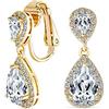 Bling Jewelry Bridal Cubic Zirconia Simulazione Pietra Preziosa AAA CZ Halo Pendenti Goccia Pendenti Goccia Lampadario Clip On Orecchini Per Donne Argento Rosa Placcato Oro In Nero Viola Blu Rosso Rosa Verde Chiaro