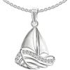 CLEVER SCHMUCK Collana da donna a forma di barca a vela, in argento Sterling 925, 15 mm, con zirconia cubica e catena a maglia barbazzale da 45 cm, in astuccio blu