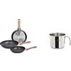 Tognana Set 3 padelle 20-24-28 cm, Alluminio, anche a Induzione, Nero & Vanitosa Bollilatte, Acciaio Inossidabile, Argento