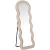 DRW Specchio da Pavimento e Parete a Forma di Legno, Foderato in Velluto Beige, 160 x 60 x 5 cm