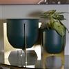 Dmora Set di 2 portavasi Tamaki, Complemento d'arredo, Articolo Decorativo, Accessorio d'arredo, 25x25 h26 cm, Verde e Oro