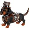 GILDE Statuetta di bassotto steampunk, altezza 24,5 x larghezza 33 cm | Motivo cappello e ingranaggi, marrone-nero con accenti dorati e argento, resina, decorazione per scaffale