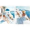 DRW Set di 2 Quadri su Tela con Donne e Parti dipinte a Mano in Bianco, Blu e Beige, 3 x 40 x 50 cm