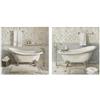 DRW Set di 2 Quadri su Tela con vasche da Bagno e Parte dipinte a Mano in Bianco, Beige e Grigio, 3 x 40 x 40 cm