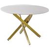DRW Tavolo da Pranzo Rotondo in Ceramica con Gambe in Metallo Bianco e Oro Opaco, 75 x 120 x 120 cm