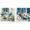 DRW Set di 2 Quadri su Tela con Biciclette e Parte dipinte a Mano in Bianco, Blu e Beige, 3 x 40 x 40 cm