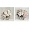DRW Set di 2 Quadri su Tela con vasi e Fiori Dipinti a Mano in Bianco, Rosa e Verde, 3 x 60 x 60 cm