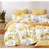 SLEEPBELLA Copripiumino king size, 600 fili, cotone con rami grigi e fiori gialli, reversibile (king size, foglie bianche)